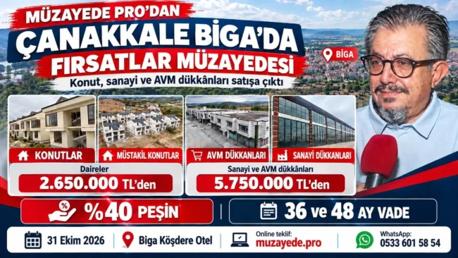 Biga’da Gayrimenkul Fırsatı: 25 Konut ve 63 Ticari Dükkan Açık Artırmayla Satışa Çıkıyor