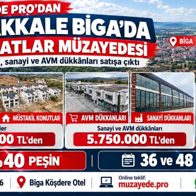 Biga'da Gayrimenkul Fırsatı: 25 Konut ve 63 Ticari Dükkan Açık Artırmayla Satışa Çıkıyor